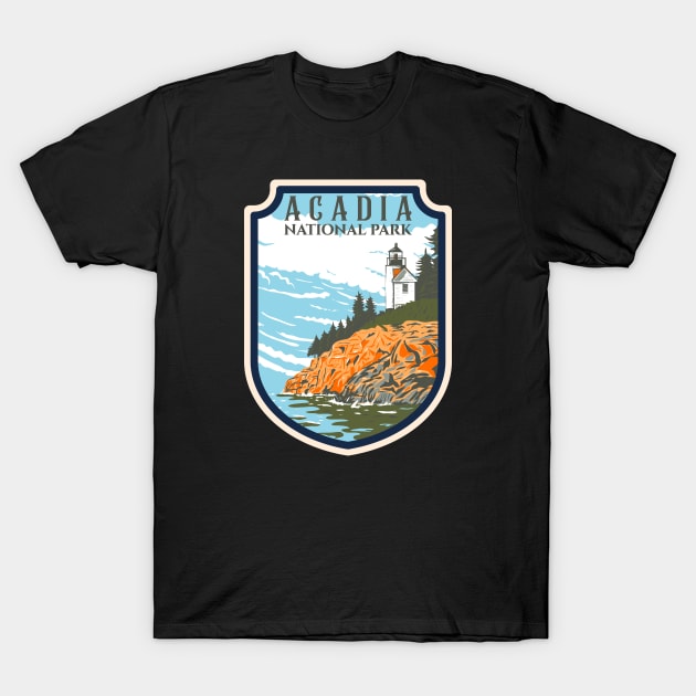 Acadia National Park Emblem T-Shirt by CardboardCotton